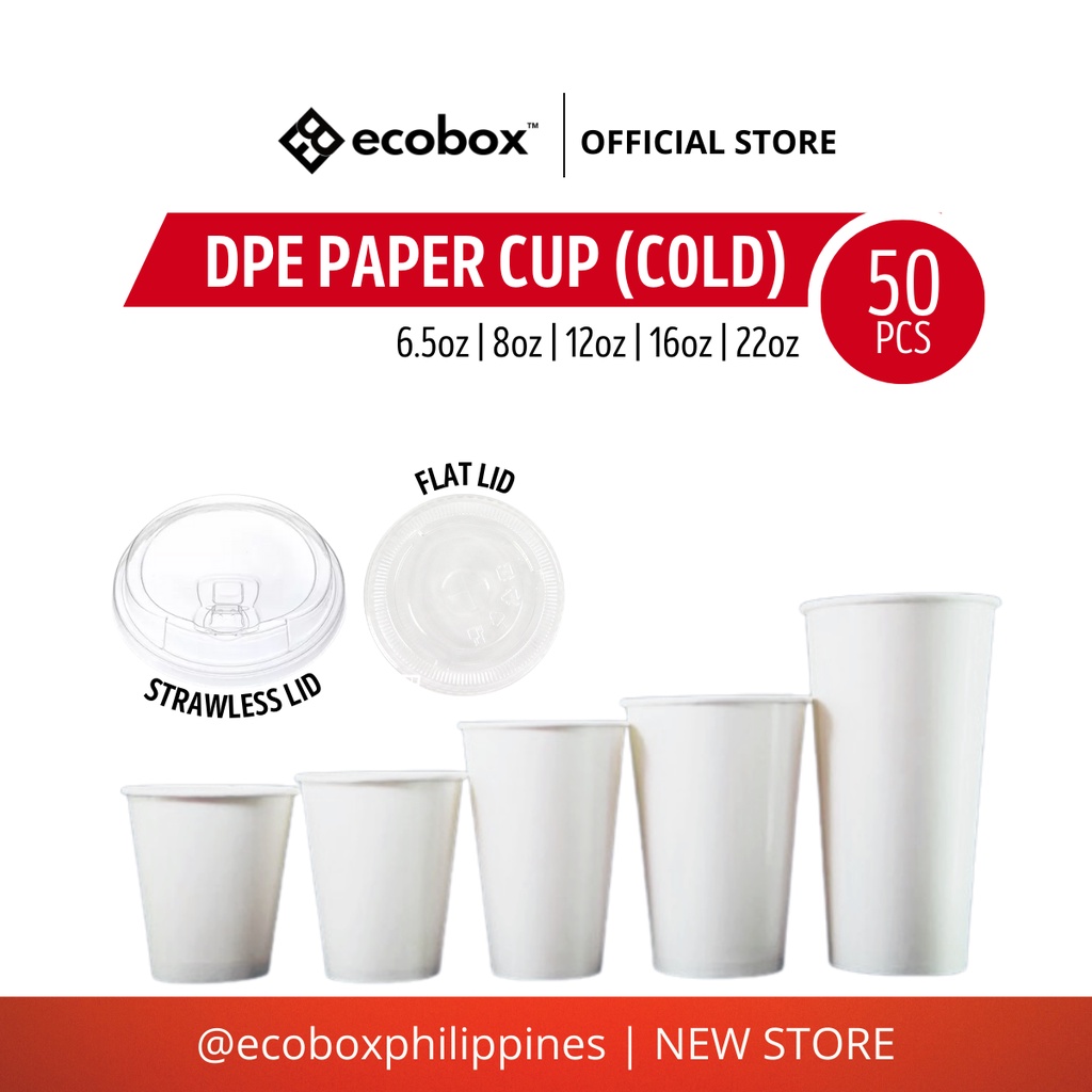 Ecobox [New Store] Disposable Paper Cup, Cold Cup, Cups, DPE Cup, Flat