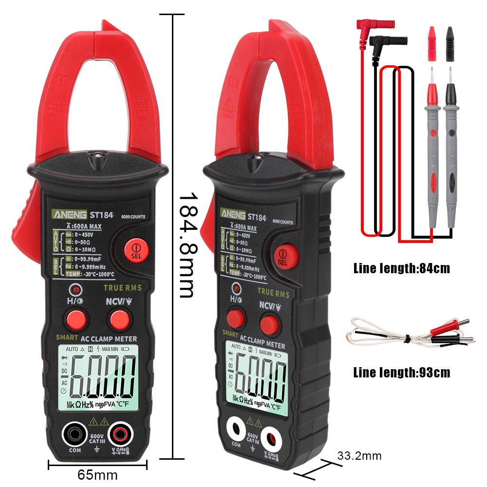 Digital Clamp Meter ST184, True Rms Professional Measurement Tester ...