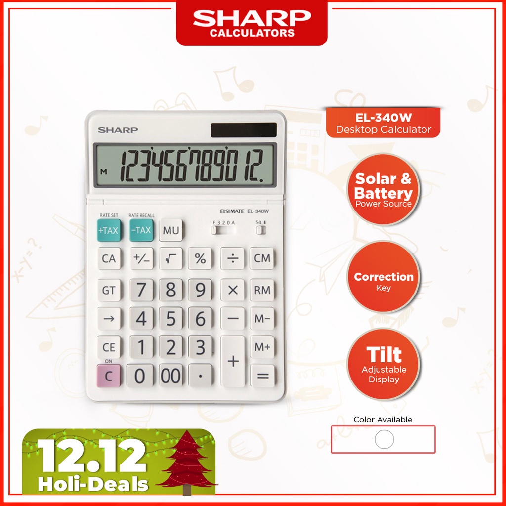 Sharp Calculators EL340W Large 12 Digit Display Desktop Calculator