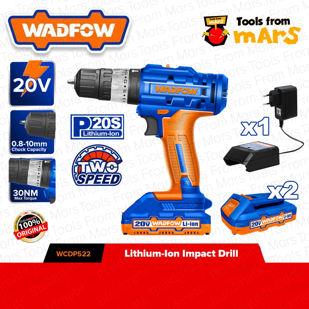 WADFOW LithiumIon Cordless Impact Hammer Drill For Concrete Metal W