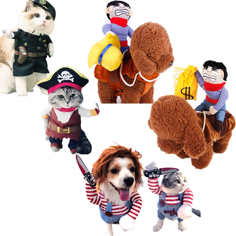 Cartoon Pet Cowboy Riding Dress Up Clothes Funny Cosplay Dog Halloween