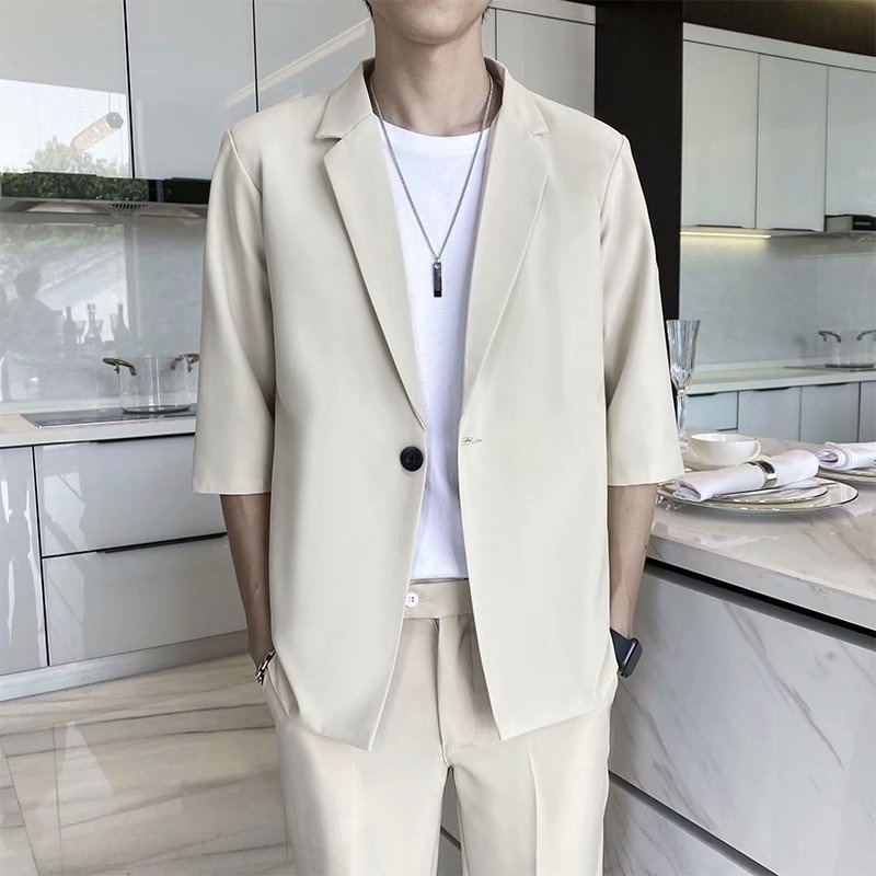 WMF 3/4 Sleeves Casual Plain Suit Summer Korean Style Loose Men's Suit ...