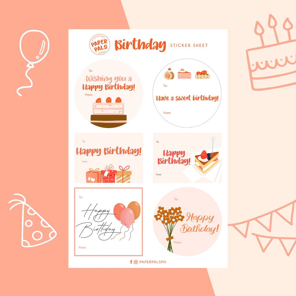 Warm Colors Birthday Sticker Sheet, Gift Tags, Stickers, Happy Birthday