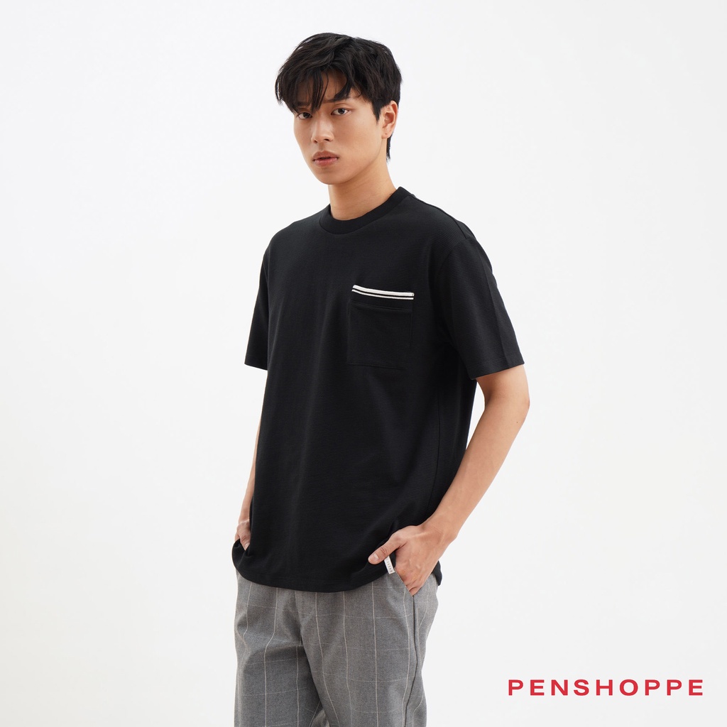 Penshoppe Dress Code Textured Tshirt with Ribbed Pocket For Men (Black ...