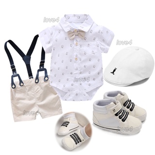 Christening Clothes for Baby Boy Baptism Outfit Birthday Baptismal  Baby Set Newborn Terno Khaki Pantalon White Polo Romper with Suspender Pants Wedding Suits