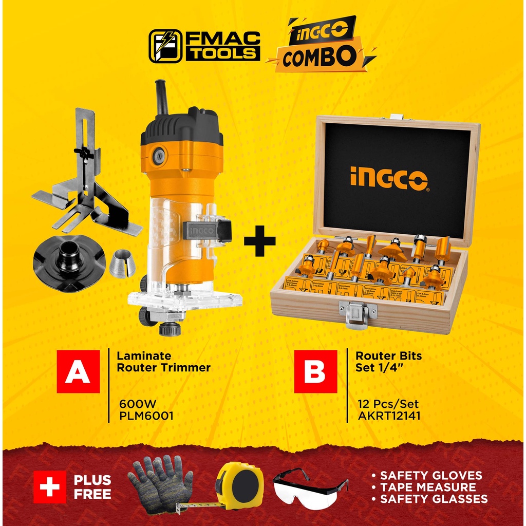 Ingco Combo Laminate Router Trimmer W Pcs Set Router Bits Set Freebies Fmac Tools