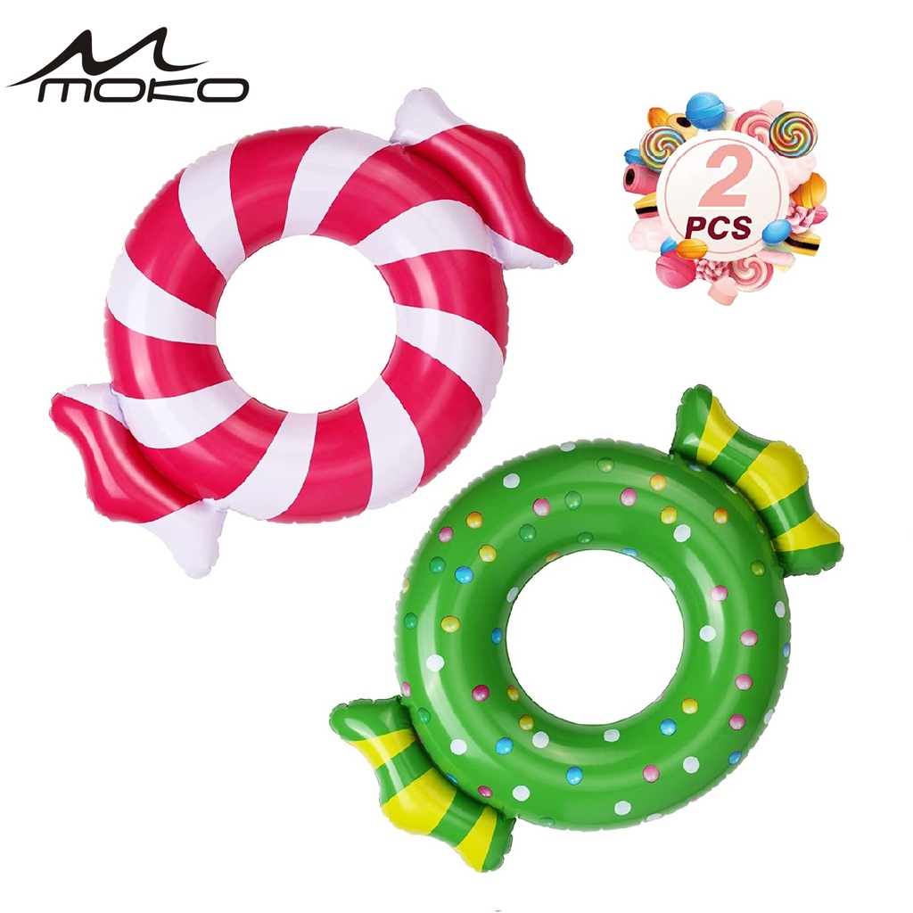 MoKo Inflatable Pool Floats, 2 Pack Cute Candy Swimming Ring Tube Pool Party Float Raft Outdoor