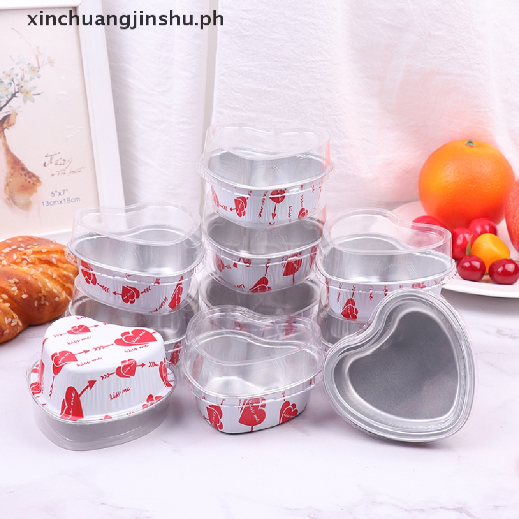 XIN 10Pcs/Set 100ML Heart Shaped Aluminum Foil Cake Cup with Lids ...