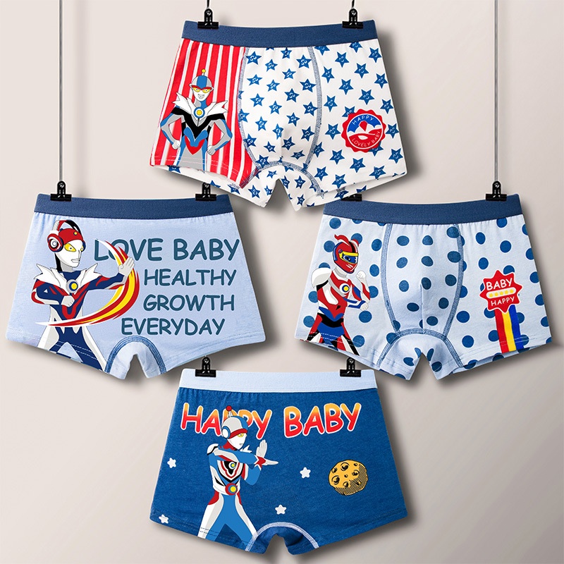 4PCS Boys' Boxer Briefs Shorts Cotton Toddler Children Teens Underwear