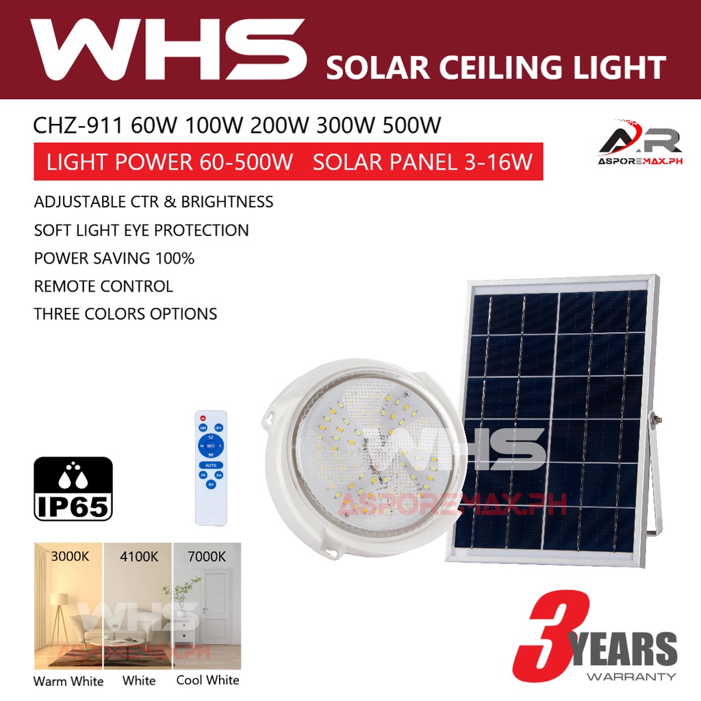 WHS Solar Ceiling Light Solar Light 500W 300W 200W 100W With Remote
