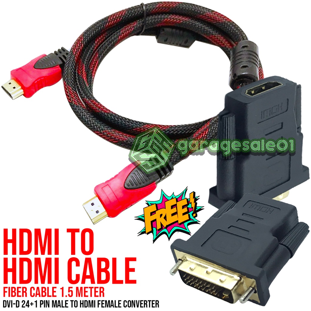 1.5M High Speed HDMI Cable Red Black Braided Cord With FREE DVID 24+1