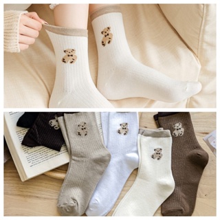 Korean Bear Mid Cut Iconic Cotton Socks Woman Fashion Socks