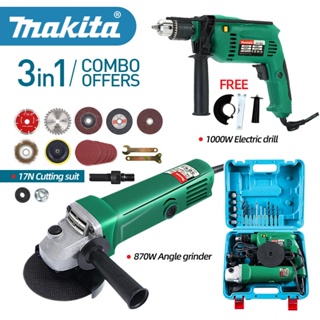 ☫♠Makita Grinder And Drill Set 2in1 Electric Impact Drill tool box setSet and grinder Set Grinding B