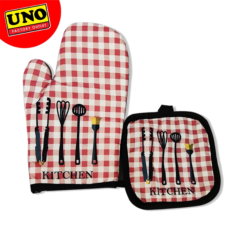 UNO KITCHEN MITTENS WITH POT HOLDER 25x17cm (ASSORTED COLORS) Shopee