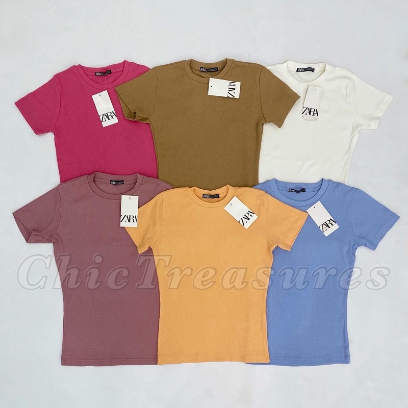 ZAR*A Basic Ribbed Tshirt (not crop) | Shopee Philippines