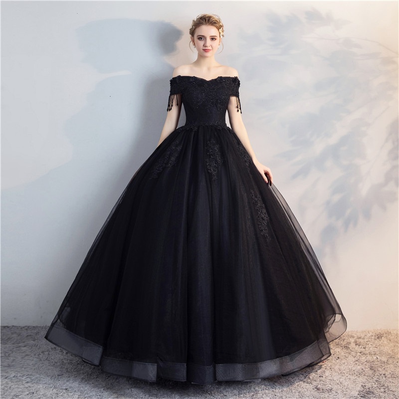 black off shoulder gown dress