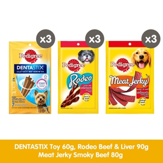 Pedigree Dentastix Toy 3's + Rodeo Beef & Liver Dog Treats 3's + Meat Jerky Smoky Beef 3's