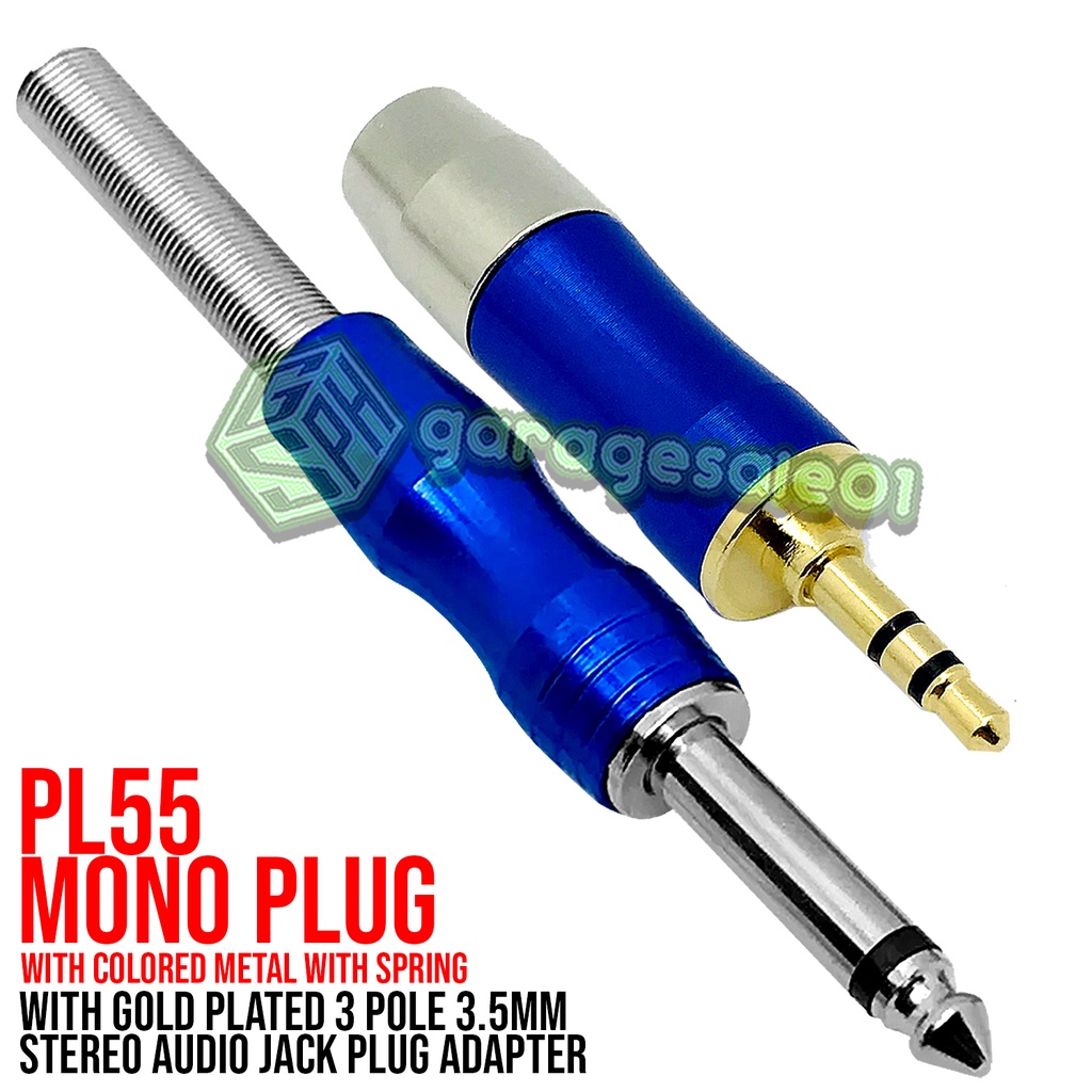 PL55 Mono Colored Metal Plug with Spring With Gold Plated 3.5mm Stereo