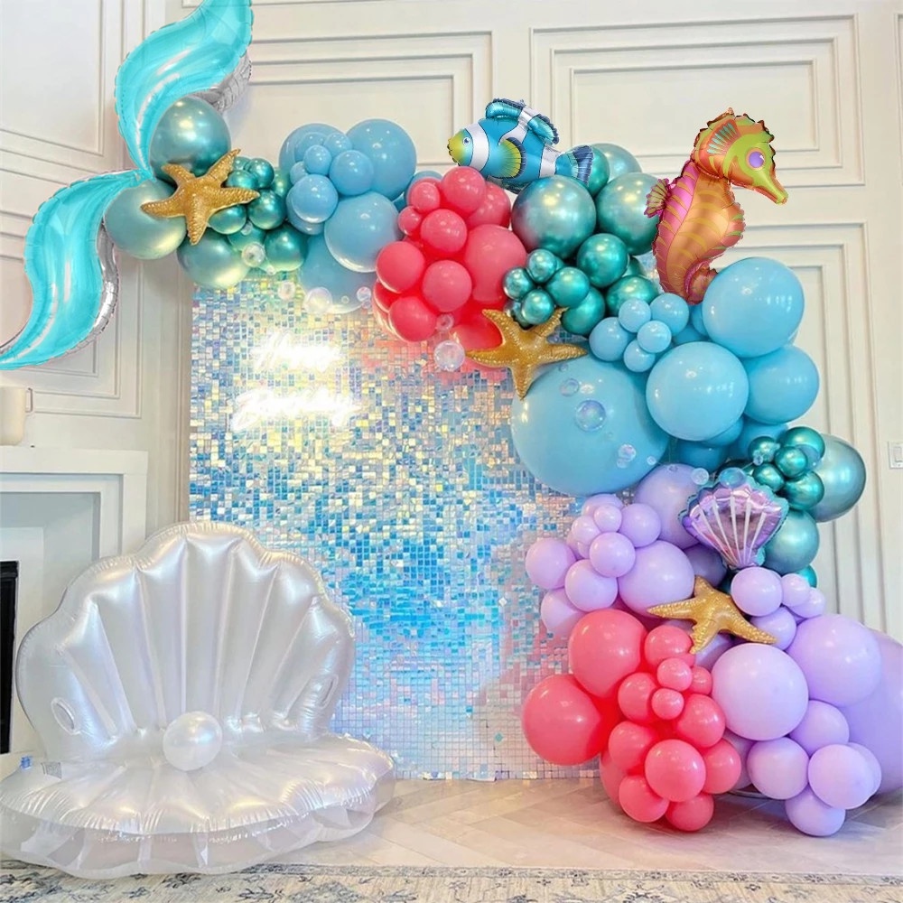 102pcs/Set Little Mermaid Balloon Arch Under the Sea Mermaid Birthday ...