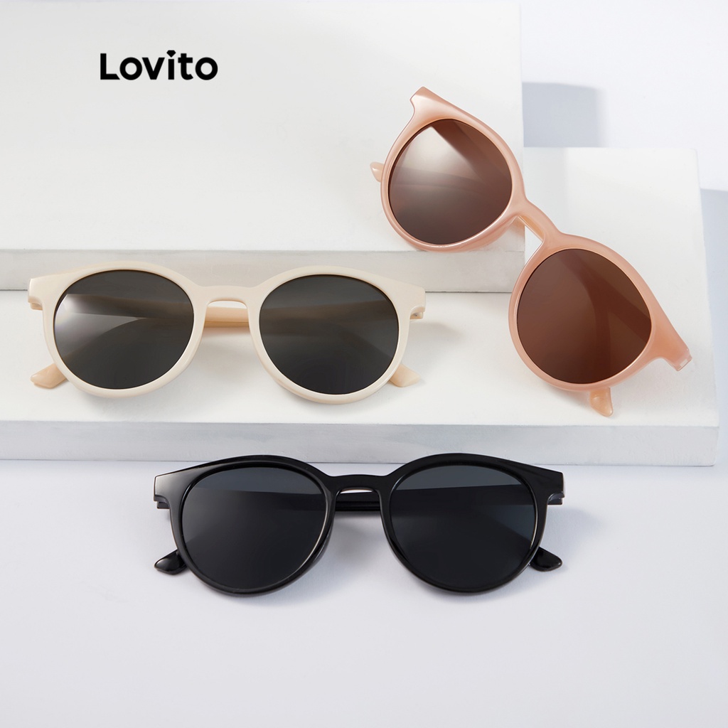 Lovito Casual Plain Round Frame Retro Tinted Lens Sunglasses for Women ...