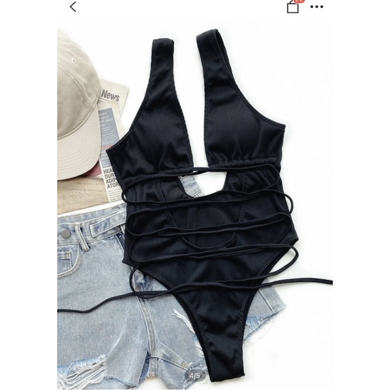 Ribbed Cut Out One Piece Swimsuit Used Once Shopee Philippines 1370