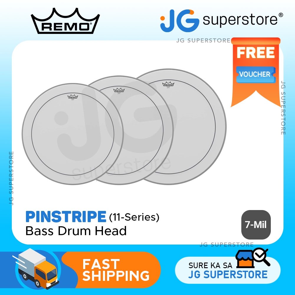 Remo Pinstripe Bass Drum Head with 7mm Coating for Overtone Dampening