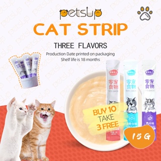 ❂【Buy 10 Ship 13】Cat Treats Strips Snacks Fresh Wet Food Liquid Nutrition Cream Kittens 15g☆