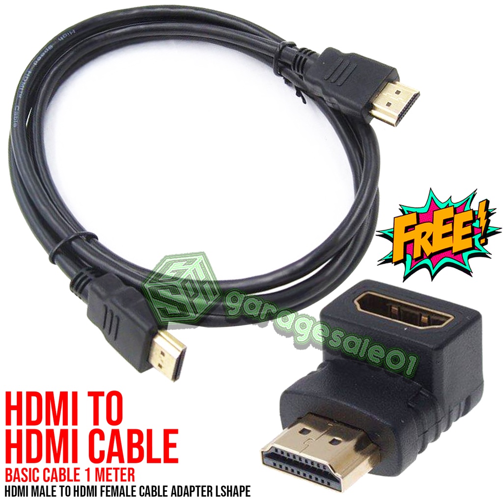 1M Basic HDMI To HDMI Cable With FREE HDMI Male To HDMI Female Cable