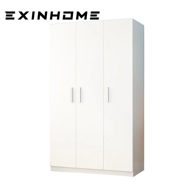 EXINHOME Wooden 3 Doors White MultiFunctional Wardrobe Clothes Storage