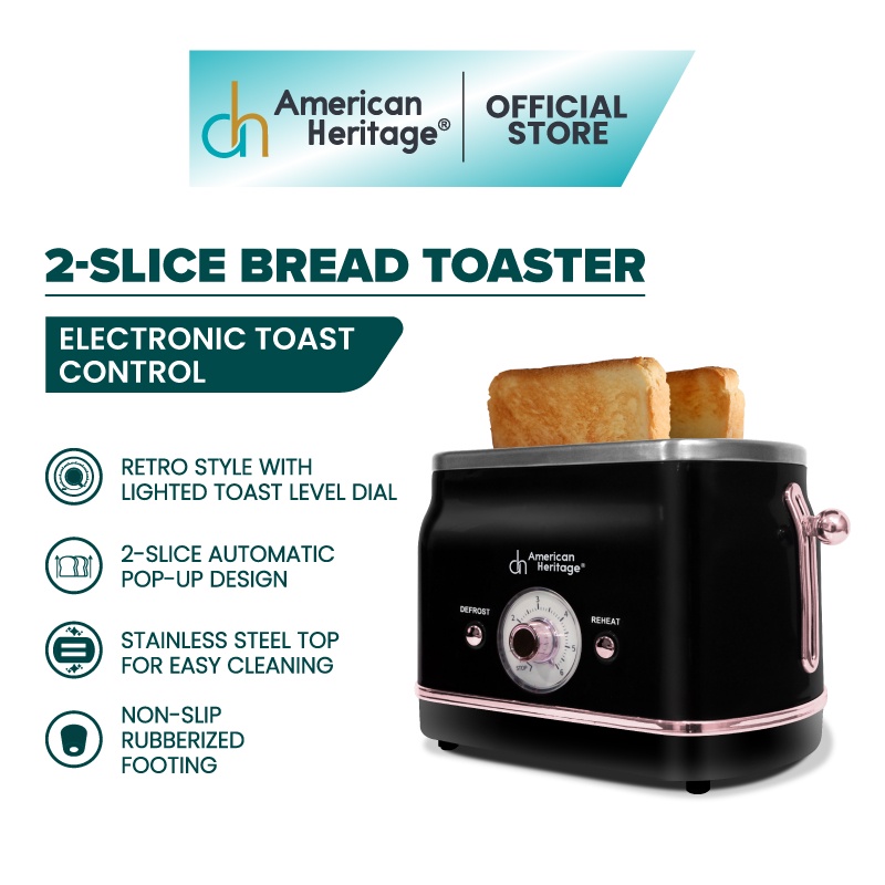 American Heritage 2Slice Bread Toaster Electronic Toast Control Retro