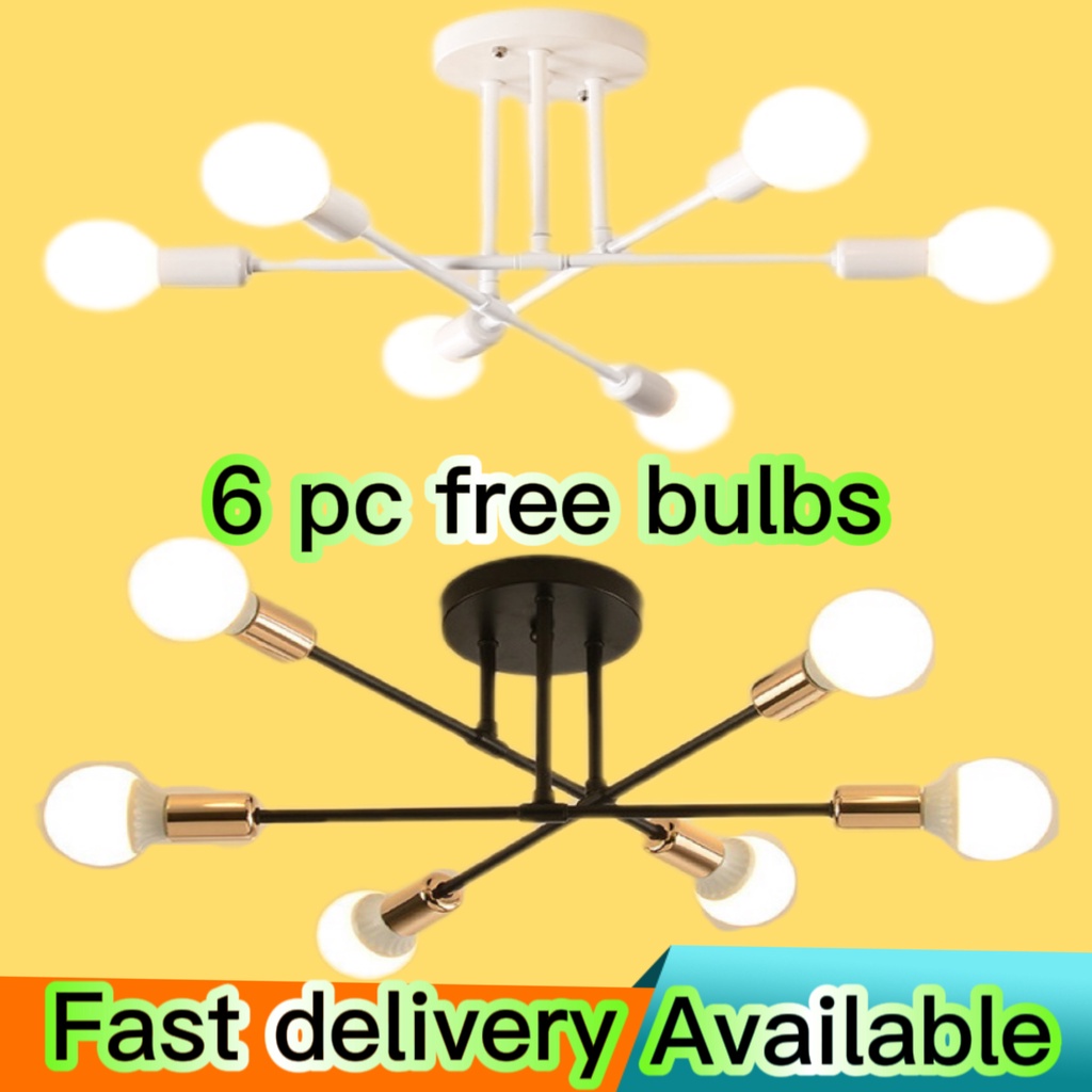 [ FREE BULBS]Nordic Ceiling Light 6Light Modern Industrial Style