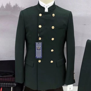 ((Jacket+Trousers 2-Piece Set) High-End Chinese Style Men's Suit Double-Breasted Stand-Up Collar Slim-Fit Professional Wear