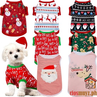 Christmas dog clothes/Pet Dog Cat Christmas Cartoon Shirt medium new year puppy vest christmas shirt