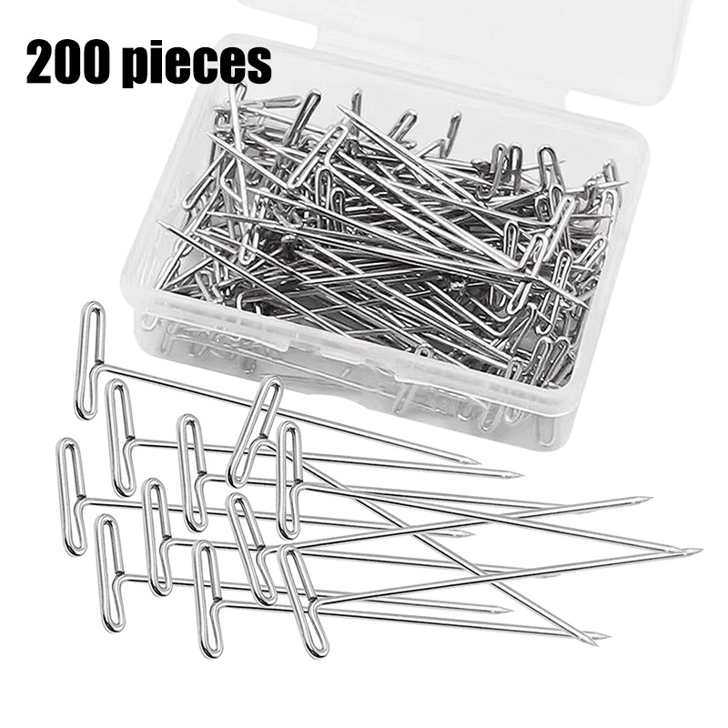 200Pcs Wig T-Pins with Plastic Storage Box Silver Stainless Steel T ...