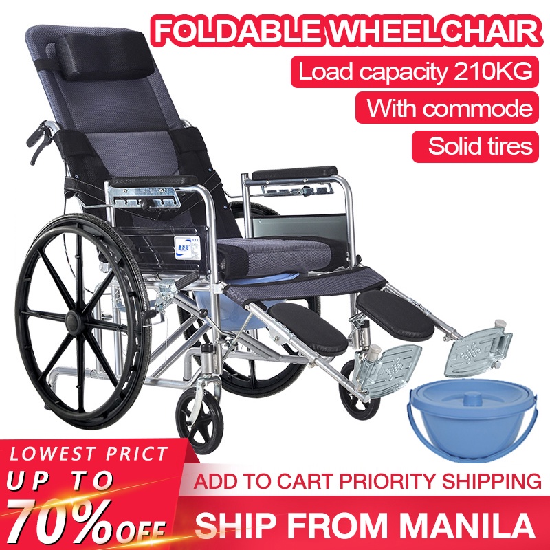High Back Wheelchair Folding Lightweight with Toilet Elderly Paralysis