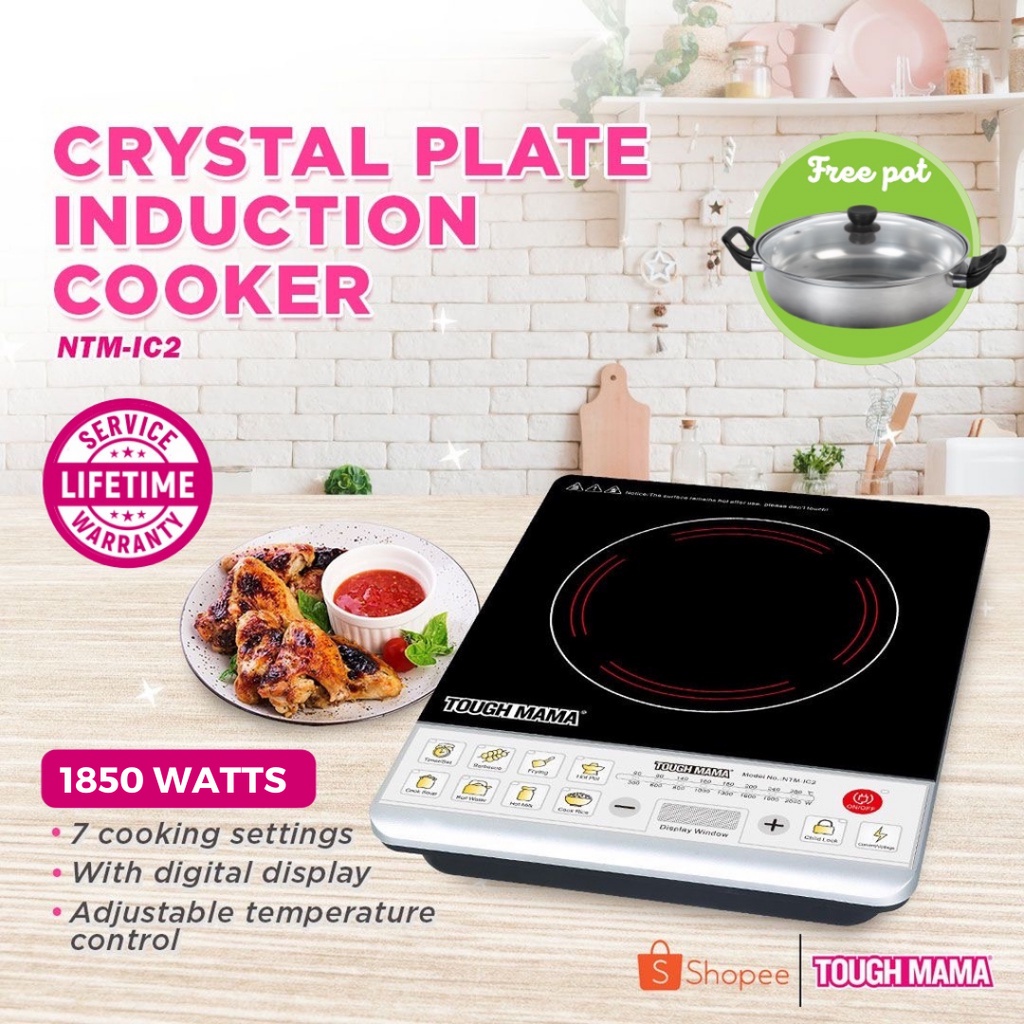 Tough Mama NTMIC2 Crystal Plate Induction Cooker with Free Pot