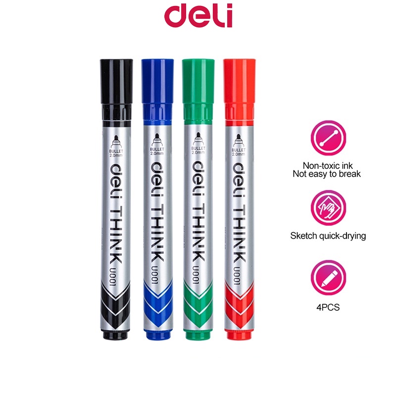 Deli 4pcs Whiteboard Pen Dry Erase Marker 2.0mm Assorted Color EU00101