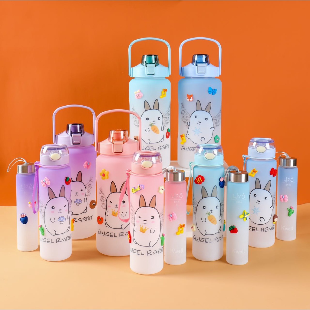 3 IN 1(2L+1L+500ml) Frosted Angel Rabbit Water Bottle Tumbler Gym