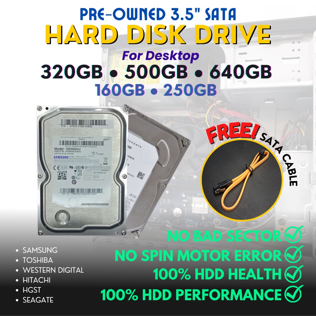 Used Mixed Brand Hard Disk Drive SATA for Desktop Capacity 160GB