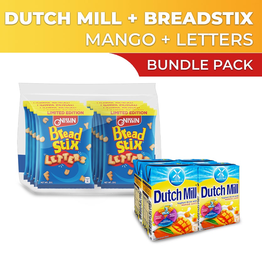 Dutch Mill Yoghurt Drink Mango Juice 90ml x 4 + Nissin Bread Stix
