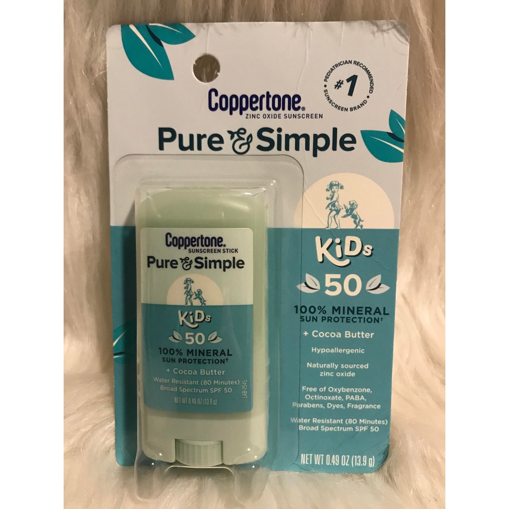 Coppertone Pure & Simple Kids Zinc Oxide Sunscreen Stick SPF 50, 13.9g