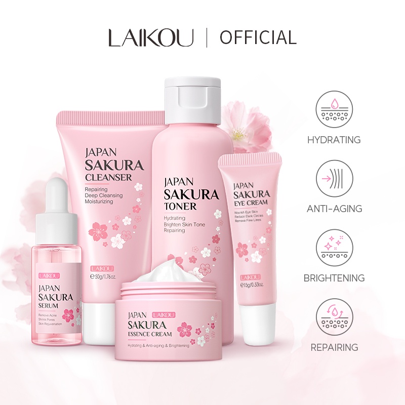 LAIKOU Japan Sakura Skin Care Set Serum Rejuvenating Cream Glowing ...