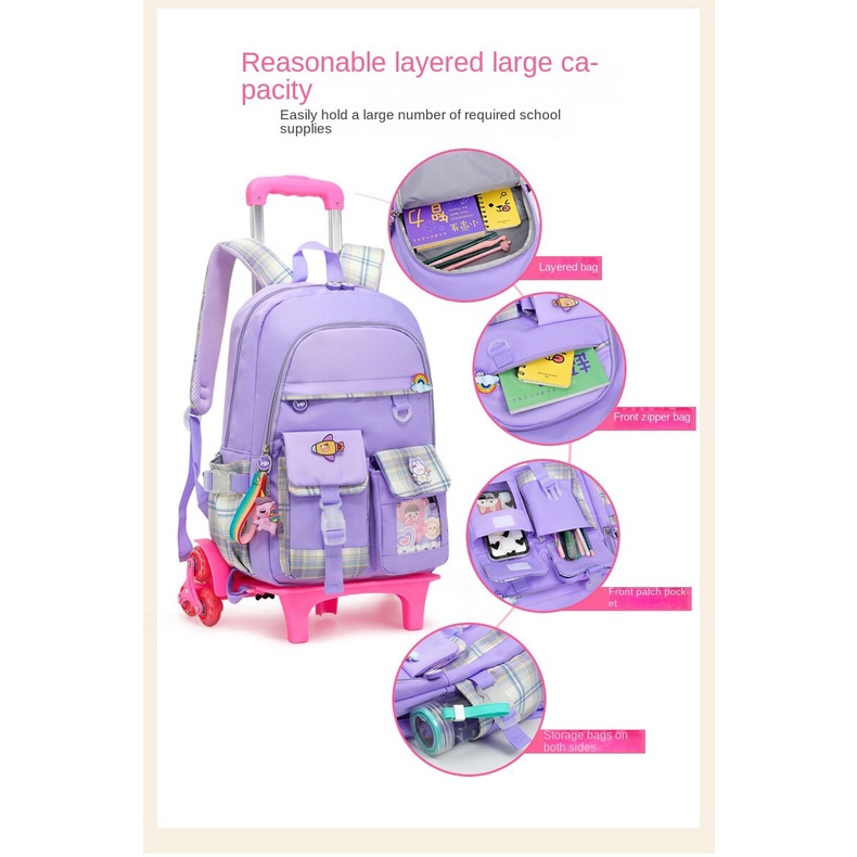 NEW 2/6 Wheels High Quality Girls Trolley Backpack Schoolbag with Wheels Orthopedic Bags for Children Schoolbag Rolling Backpack Bag