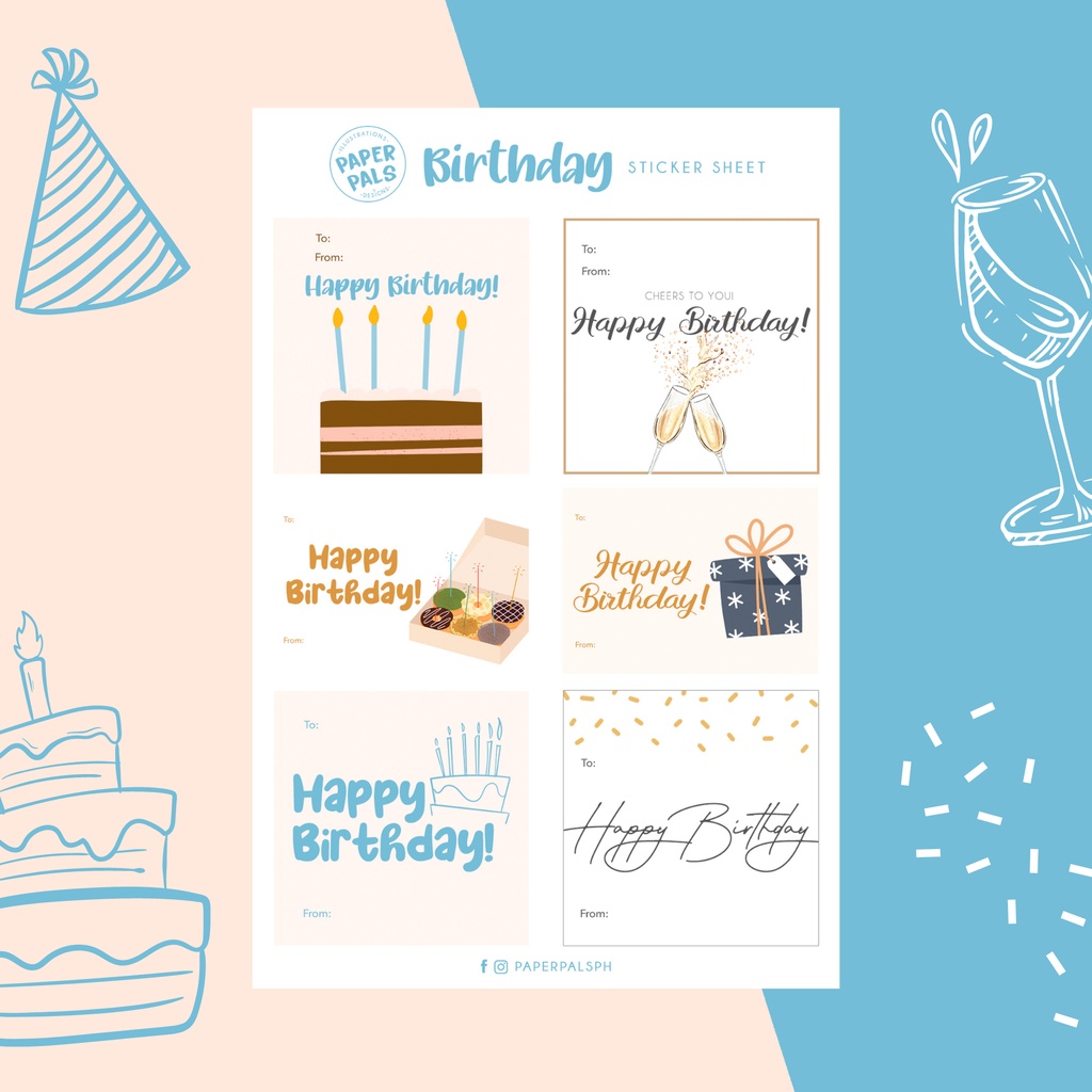 Cool Colors Birthday Sticker Sheet, Gift Tags, Stickers, Happy Birthday