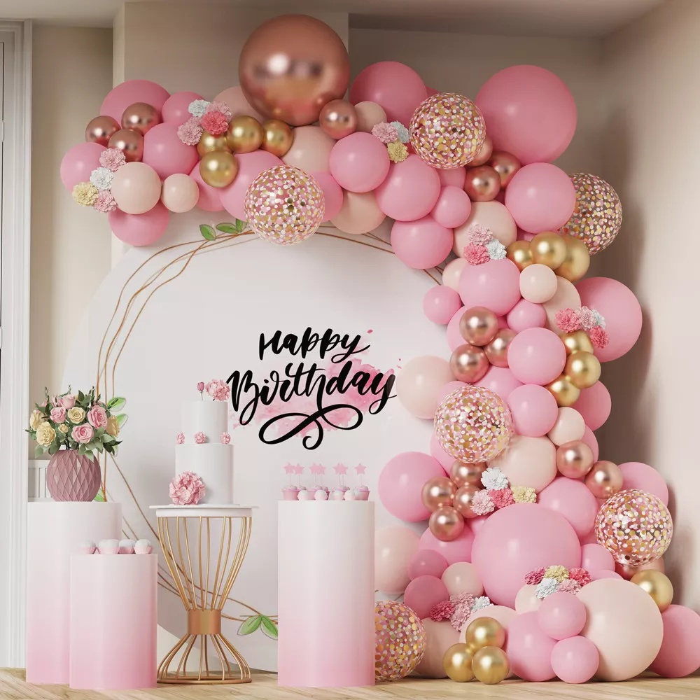 Metallic Pink Balloons Garlands Arches Kit Baby Shower Girls