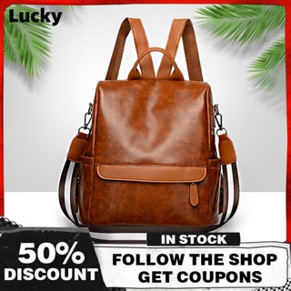 【In Stock】Lucky Store New Fashion Backpack Anti theft Backpack Women Retro Casual Fashion Soft Leather PU Backpack