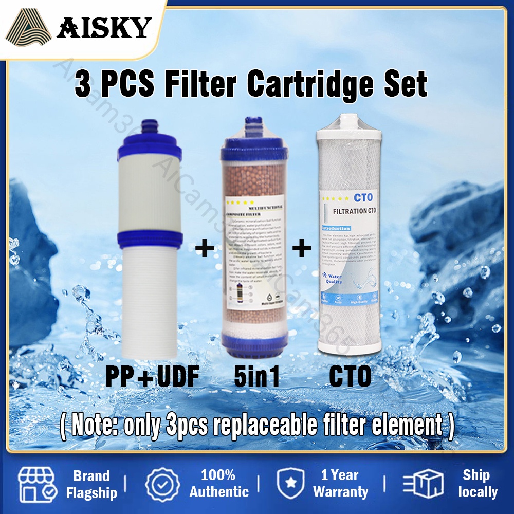 3PCS 10 Inch Water Purifier Replacement Filter Set PP UDF/5in1/CTO