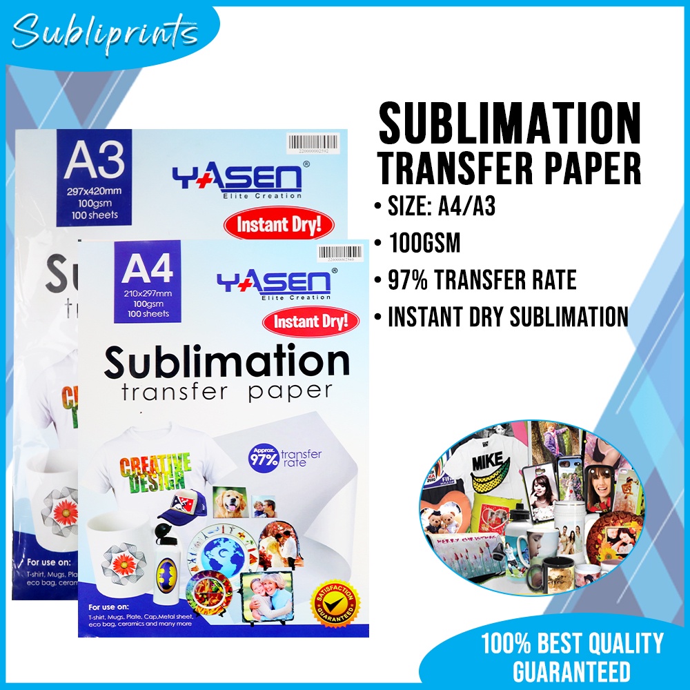 Yasen Sublimation Paper Instant Dry (100GSM) A4/A3 Transfer Paper for