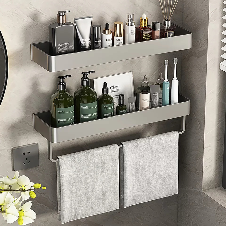 Luxury PunchFree Bathroom Towel Rack Holder Corner Shelf Toilet Cr