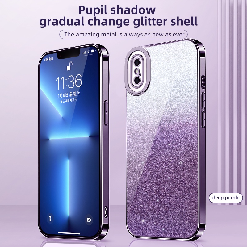For iPhone x case xs max luxury electroplating gradual glitter clear